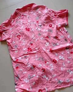 Pink Floral Collar Top With Button