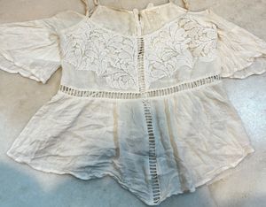 Lace Trim Cold Shoulder Top