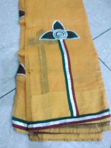Yellow Colour Cotton Patch Work Saree
