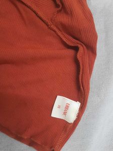 Orange Ribbed Long Sleeve Top
