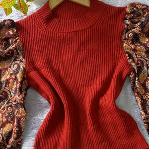 Chic Knit Top Paisley Sleeves