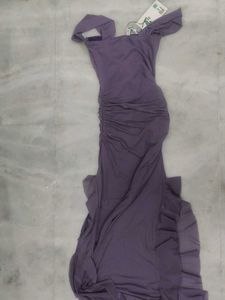 Purple Mesh Slit Dress