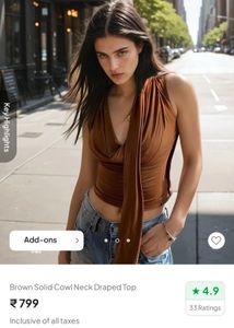 Brown Cowl Neck Top