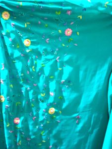 Teal Floral Embroidered Saree