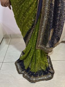 Net Saare With Zari Embroidery And Sitira Work
