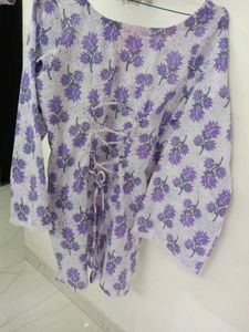 🆕 Corset Purple Floral Bell Sleeve Short Kurti