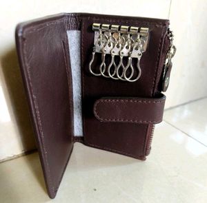 Brown Leather Wallet with Zipper