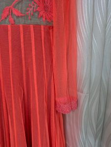 Pink Net Anarkali Suit With Dupatta
