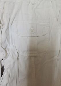 Low Waist White Cotton Cargo
