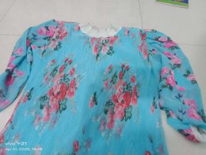 Blue Full Gown With Ballot Sleeve