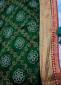 Green Bandhej With Maroon Designer Blouse.