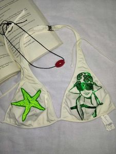 White Graphic Bikini Top