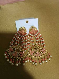 Elegant Pink &amp; Pearl Statement Earrings