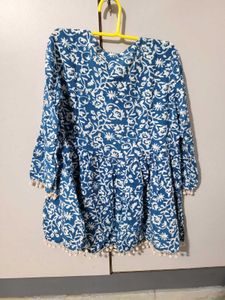 Blue Printed Pom-Pom Tunic