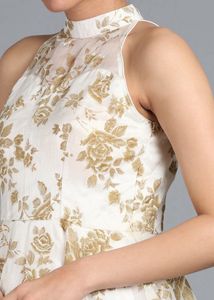Ethnovog Off-White Brown Printed Fir To Flare Gown