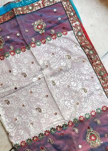 multi color designer saree with blouse piece