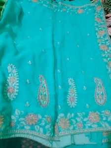 Teal Embellished Saree with Blouse