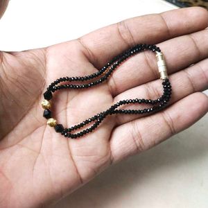 Elegant Black Crystal Bracelet with 22K Gold Beads