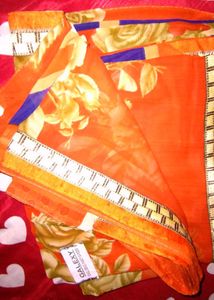 Floral Print Orange Saree