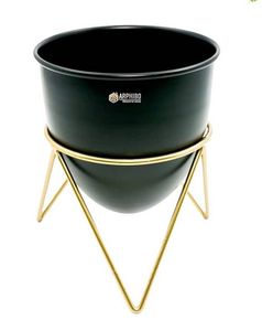 SET OF TWO Black Metal Planter With Gold Stand
