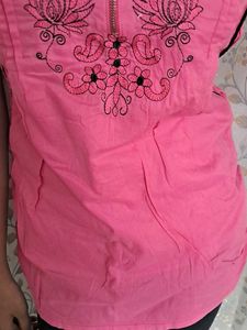 Embroidery Women&#39;s Pink SHirt Top (Pure Cotton)