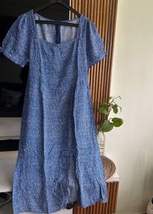Classic Blue Floral Puff Sleeve Dress