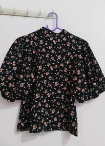 Black Floral Print Top