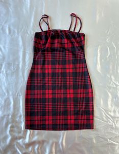 Shein Black & Red Checked Sleeveless Dress