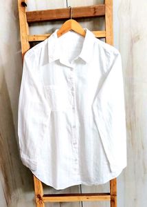 White Self Design Cotton Shirt Size-38-40