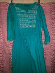 Teal Embroidered Long Sleeve Dress