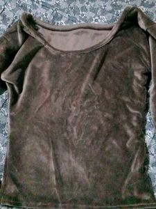 Brown Velvet Long Sleeve Top