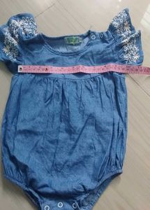 Denim Romper with Embroidery