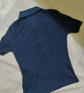 H&amp;M Ribbed Fitted Polo Tshirt ( women )
