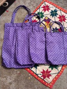 Purple Patterned Tote Bags (Set of 4)