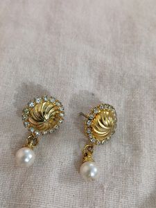 Gold &amp; Pearl Drop Earrings