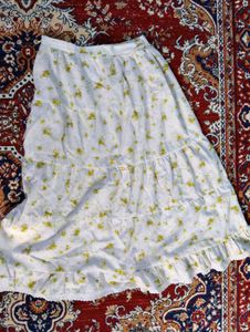 Floral White Tiered Maxi Skirt for girls