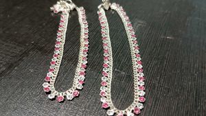 Silver Anklets with Pink &amp; White Stones💗🌿