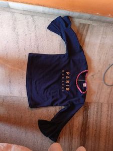 Paris Bonjour Navy Bell Sleeve Top