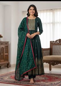 Green Sangria Suit Set With  heavy Dupatta
