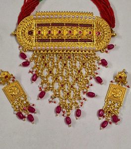 Ruby Rajisthani Gold-Tone Necklace set bridal look