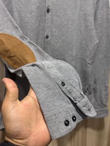 Zara Man Grey Slim Fit Elbow Patch Shirt