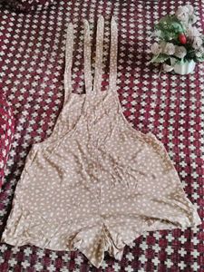 Beige Polka Dot Short Jumpsuit -Lightweight