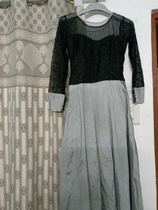 Elegant Gray Floral Dress