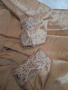 Gold Patterned Waistcoat Set With Pant And Kurta