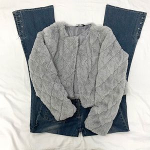 Brand New Without Tag Crop Grey Fur Jacket