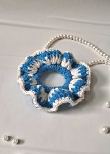 Blue Crochet Scrunchie