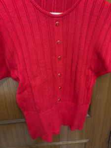 Red Buttoned-Down Knit Top