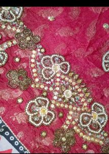 Banarasi Red Embroidered Dress Material