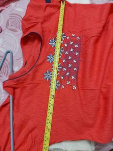 Coral Pink Embroidery Kurti