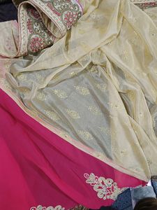 Elegant Pink &amp; Red Embroidered Saree
